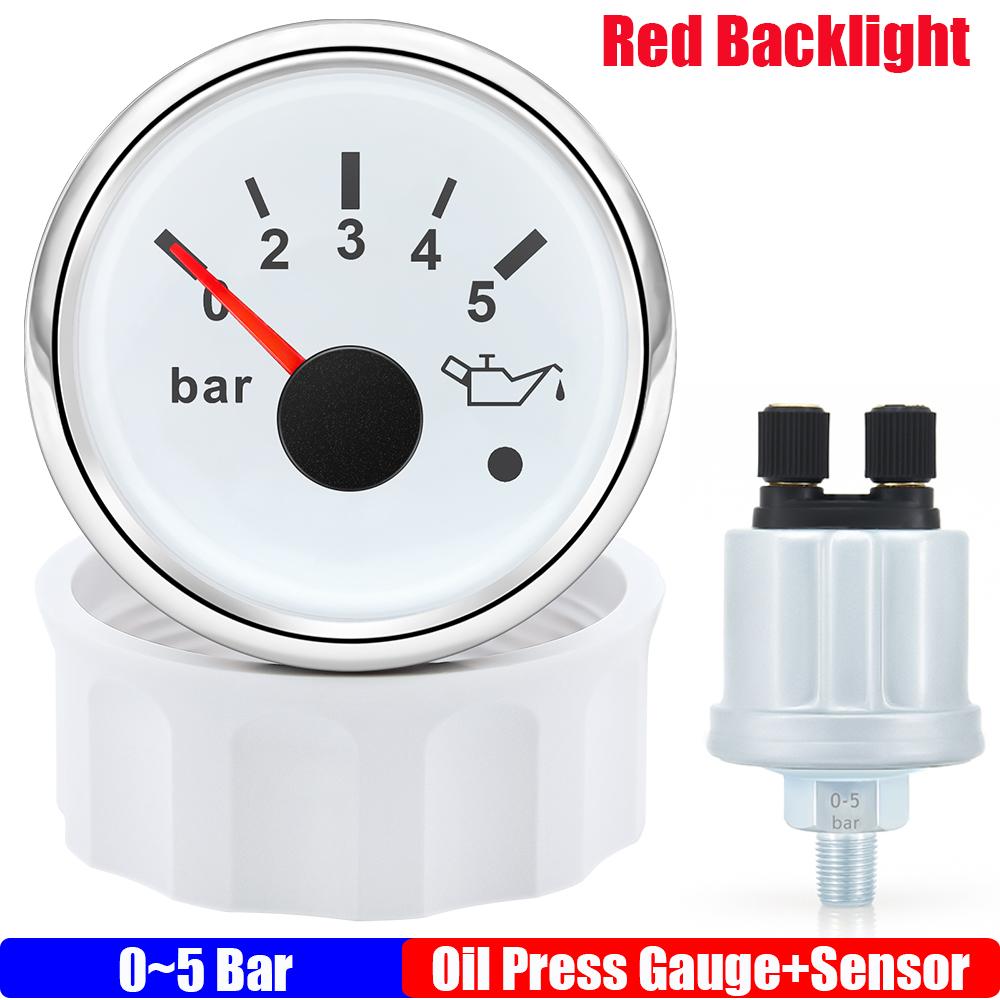 

2 52мм Манометр давления масла+Датчик 1/8NPT Красная подсветка Измеритель давления масла с мигающим сигналом тревоги для Автомобиля Лодки Морской 12В 24В