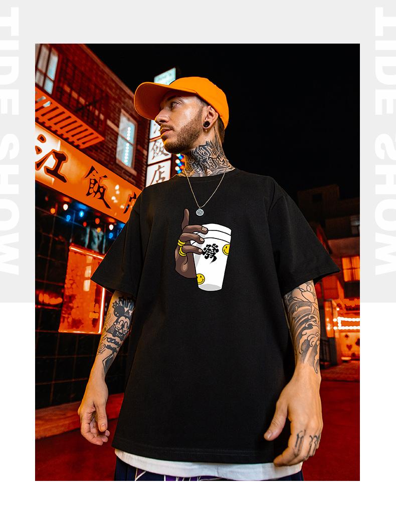 National Tide Spoof Fun New Year Fortune Print Hip Hop Fashion Brand T-shirt Men's Ins Trend 100% Cotton Loose Short Sleeves