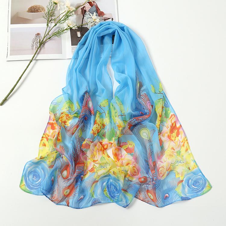 Zonbeschermende Zijde Chiffon Sjaal - Lente/Herfst Bedrukte Strandlaken Nek Sjaal Cadeau