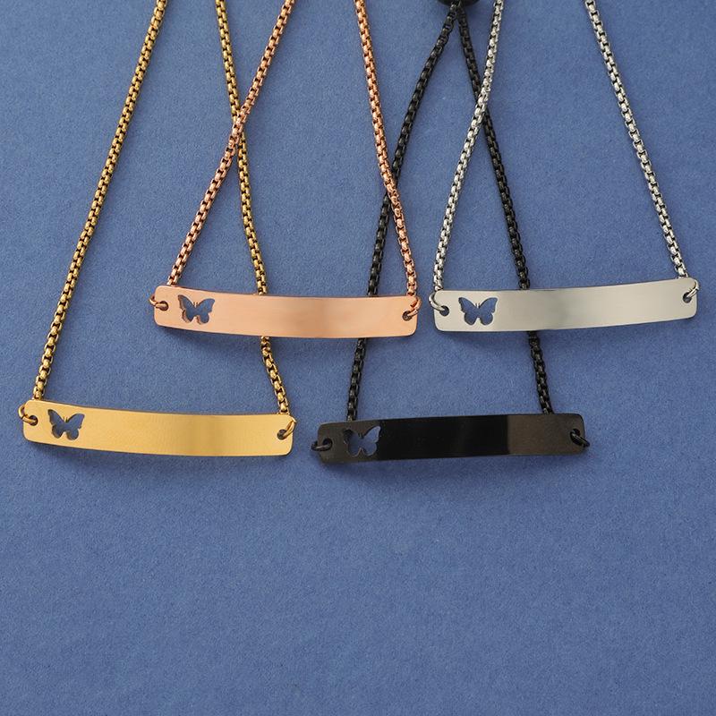 Engravable Stainless Steel Butterfly Bar Bracelet with Adjustable Chain