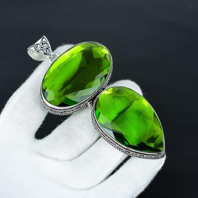 Peridot Giant Size Gemstone Handmade 925 Sterling Silver Jewelry Pendant, Big Size Pendant For Gifts , Double Peridot Gemstone Pendant Gift For Him