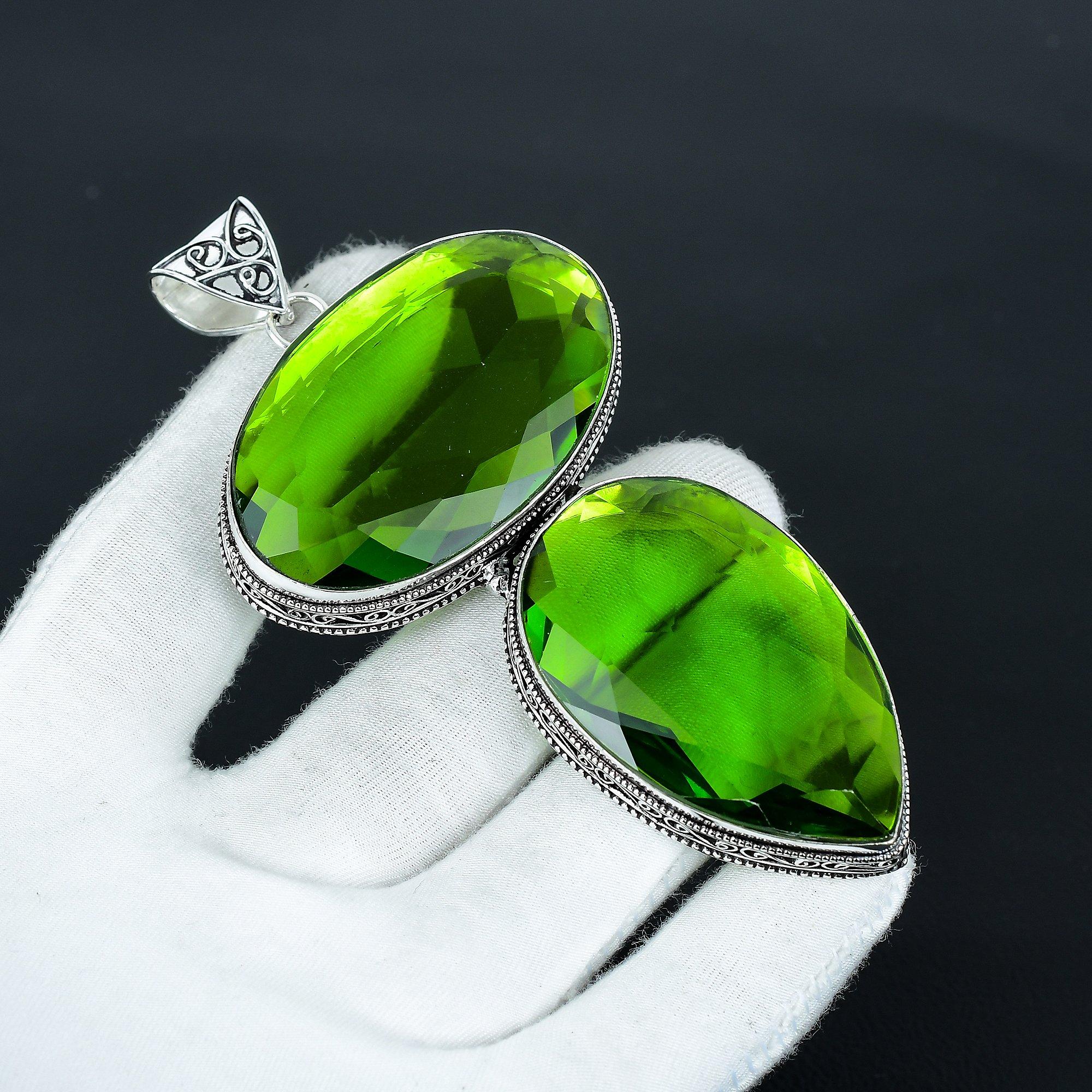 

Peridot Giant Size Gemstone Handmade 925 Sterling Silver Jewelry Pendant, Big Size Pendant For Gifts , Double Peridot Gemstone Pendant Gift For Him 2.54 зелёный