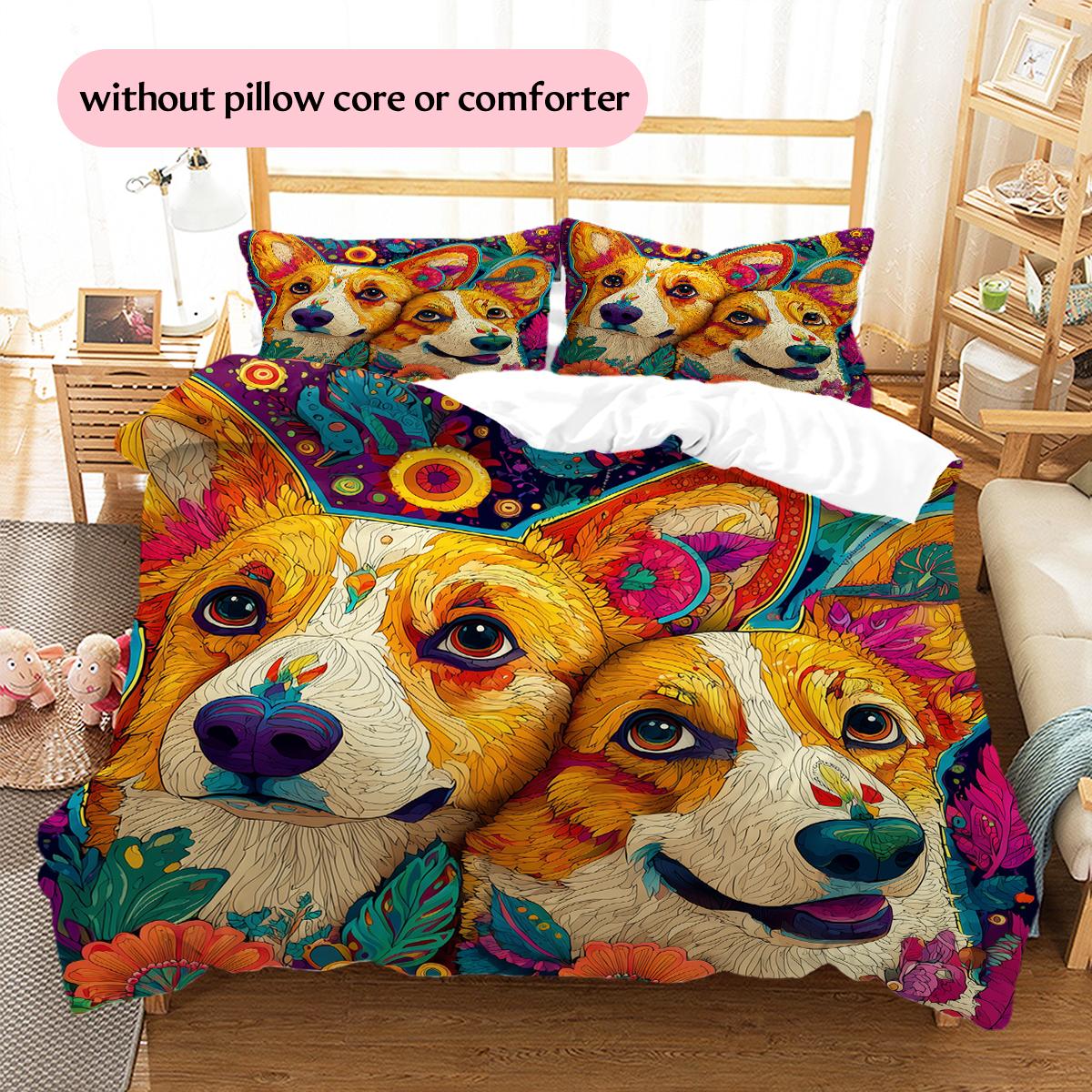 

Two Corgis Pattern Bedding Home Decoration Birthday Gift (1 * duvet cover + 2 * pillowcase, without core) 135x200cm