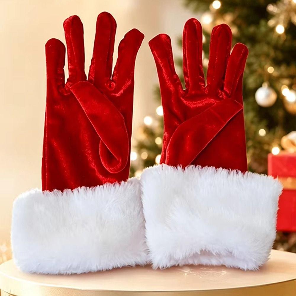 Red Velvet Christmas Gloves Warm Full Finger Gloves Fashion Santa Claus Gloves  Evening Party
