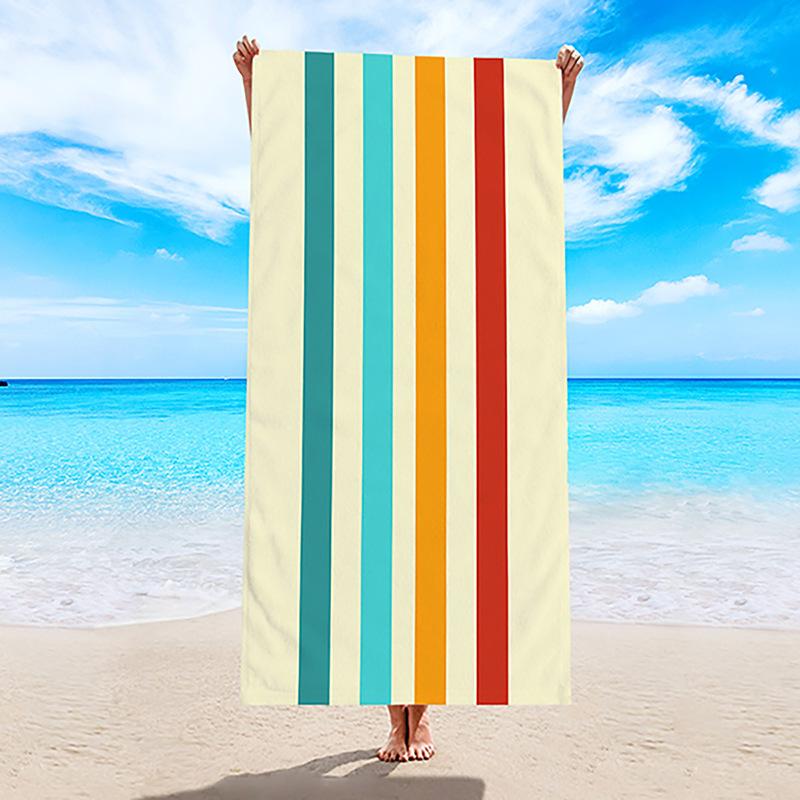 For European & American Double-Sided Terry Cloth Printed Microfiber Summer Beach Swimming Towel 70150cm&None