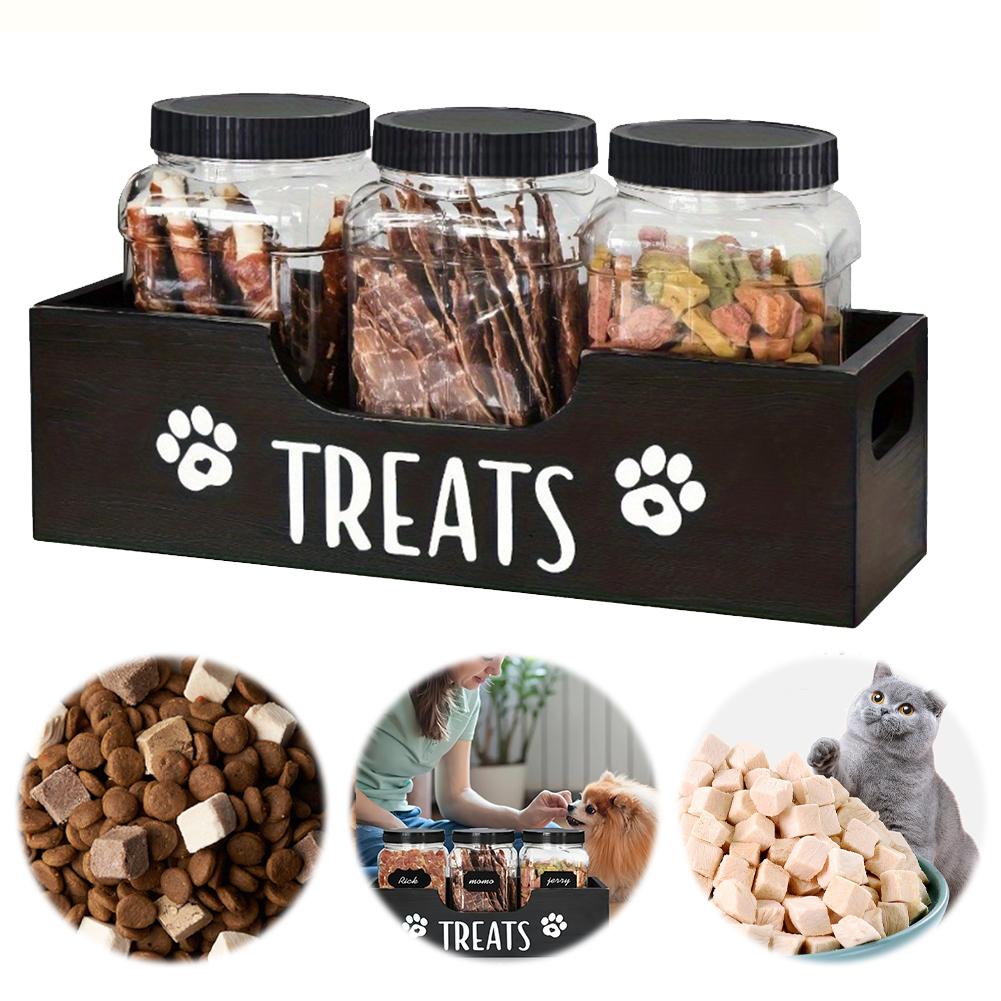 3Pcs Pet Food Storage Container Cat Dog Treat Jars With Wood Holder Pet Snack Storage Organizer For Dog Cookie Cat Treats