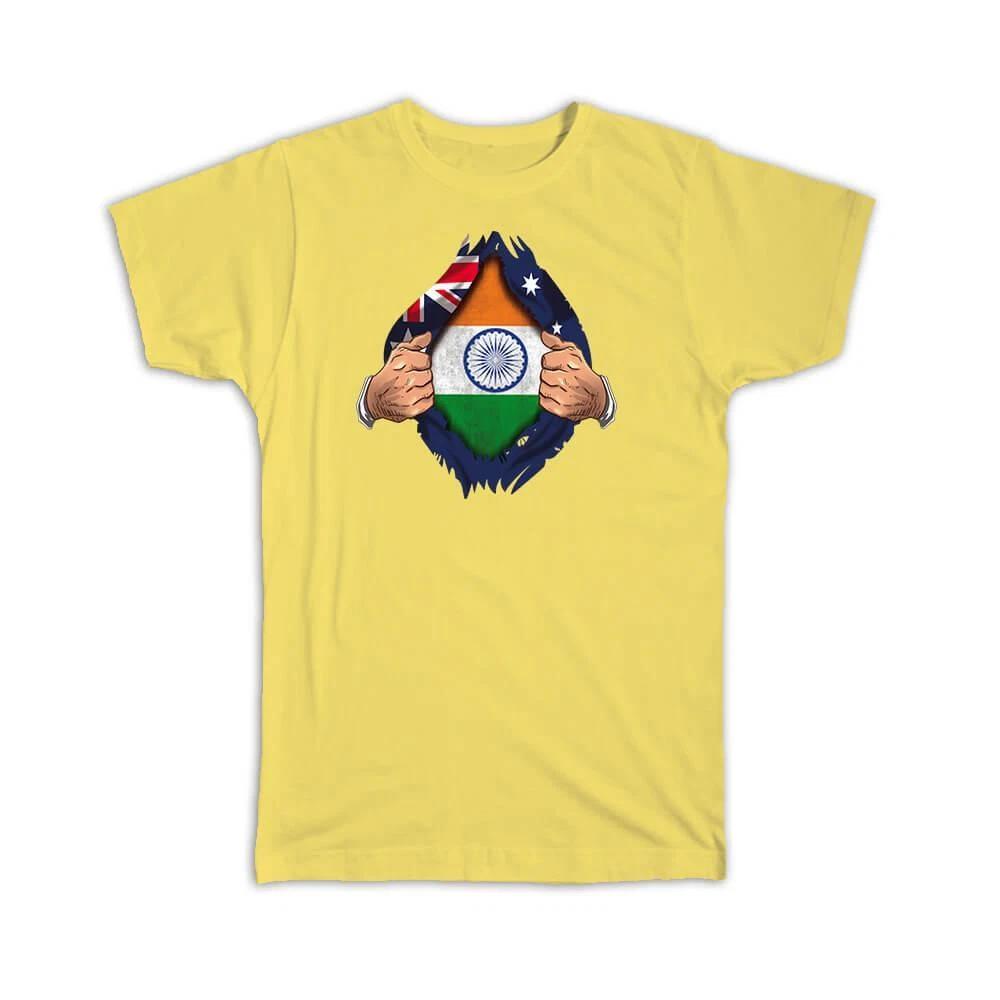 Gift T-Shirt : India Australian Flag Chest Indian S