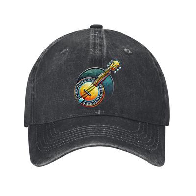 Colorful Banjo Music Graphic Baseball Cap Unisex Cotton Adjustable Denim Dad Hat Casual