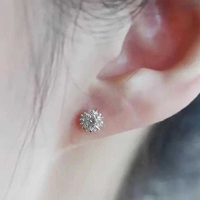 Gold Plated Sunflower Halo CZ Stud Earrings, Elegant Round Cut Crystal Pave Studs for Women