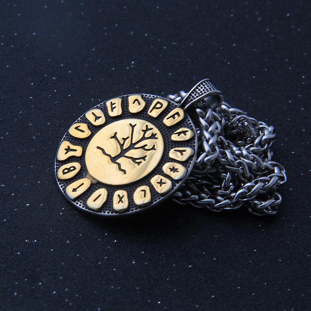 Men's Viking Tree of Life Necklace, Yggdrasil Runic Amulet Pendant, Stainless Steel Norse Mythology Jewelry, Scandinavian Medallion with Chain