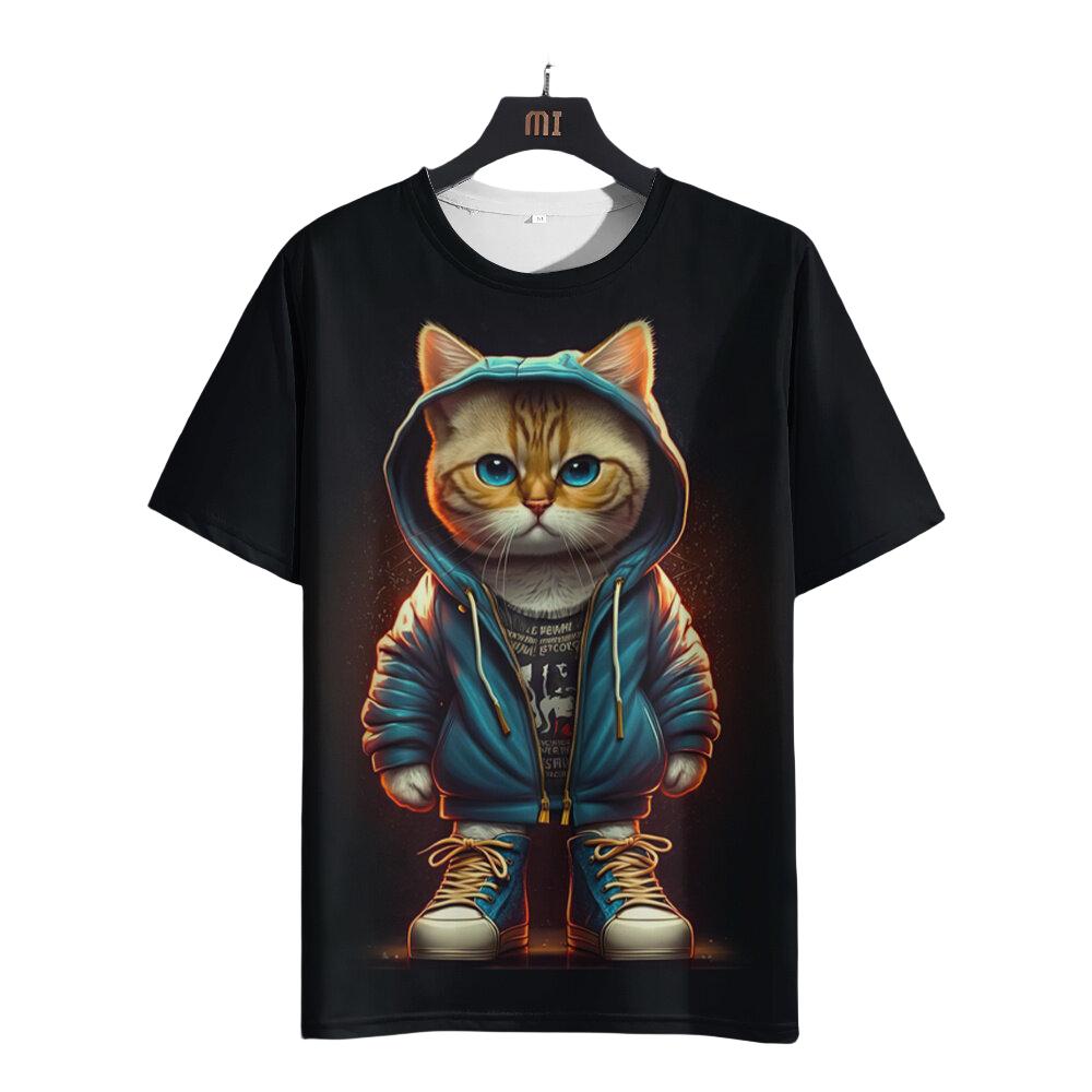 Men's Casual T-shirt 3D Print Fun Animal Cats Print Short Sleeve Street Round Neck Tops