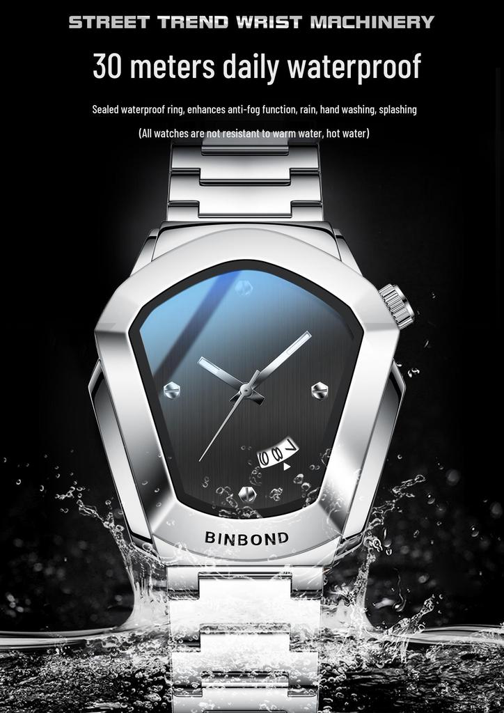 BINBOND Rhombus Alloy Men's Quartz Watch - Douyin Trendy Couples Edition