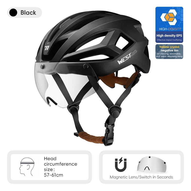 WEST BIKING Areo Bike Helmet With Magnetic Goggles Ultralight Integrated Molding Unisex Pro Team Cycling Helmet Bike Safety Cap 57-61cm