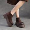 Johnature Genuine Leather Thick Soled Ankle Boots Retro Back Zipper Cowhide Commuting Women's Platform Shoes
