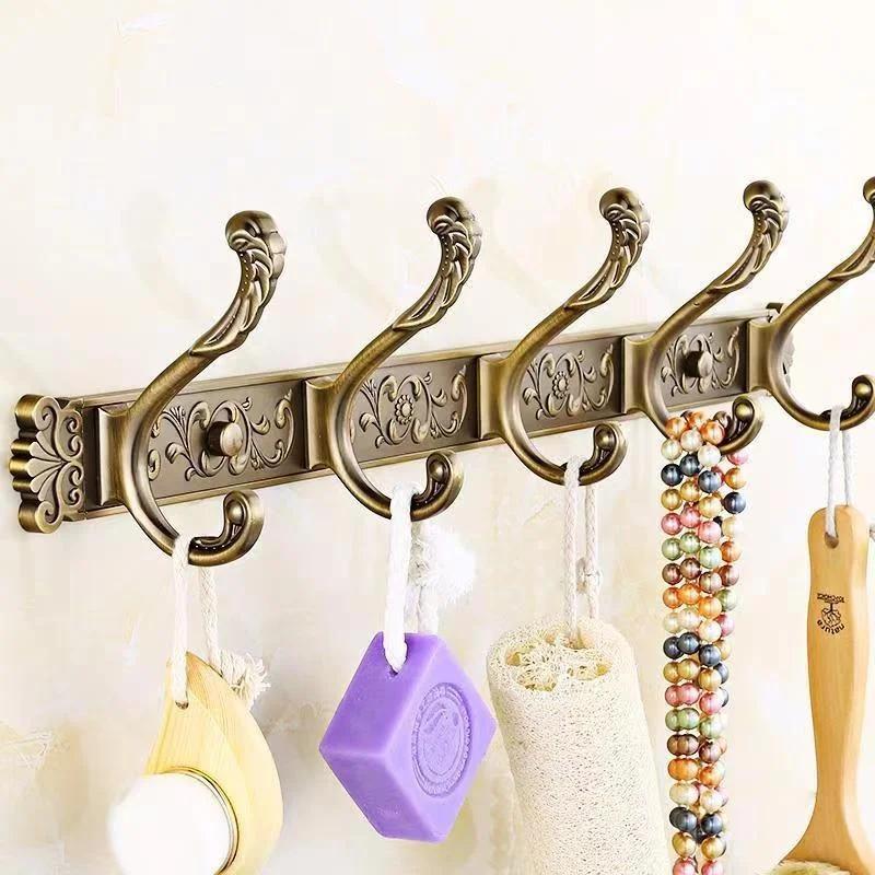 Brand New Antique Embossed Wall Mounted Coat Hooks 5 Row Coat Hook Door Back Bag Key Storage Rack Bathroom Towel Racks Wholesale