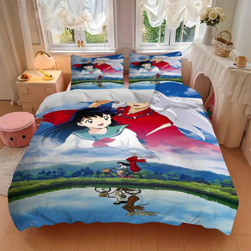 Inuyasha Anime Fantasy Romance Print 3Pcs Bedding Set,Duvet Cover with 2 Bedro,Pillowcase Home Birthday Gift