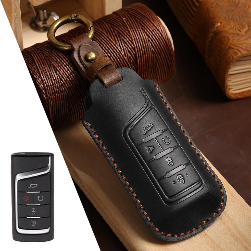 Genuine Leather Car Key Case for GAC Trumpchi GS8/GM8 - Full Coverage Protective Shell