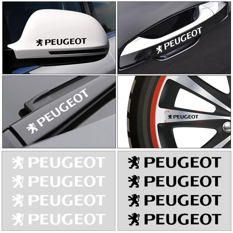 4Pcs Car Door Handle Stickers Tire Rear View Mirror Decals For Peugeot 308 408 508 RCZ 208 3008 2008 206 207 108 406 407 408 206 207 208 306 307