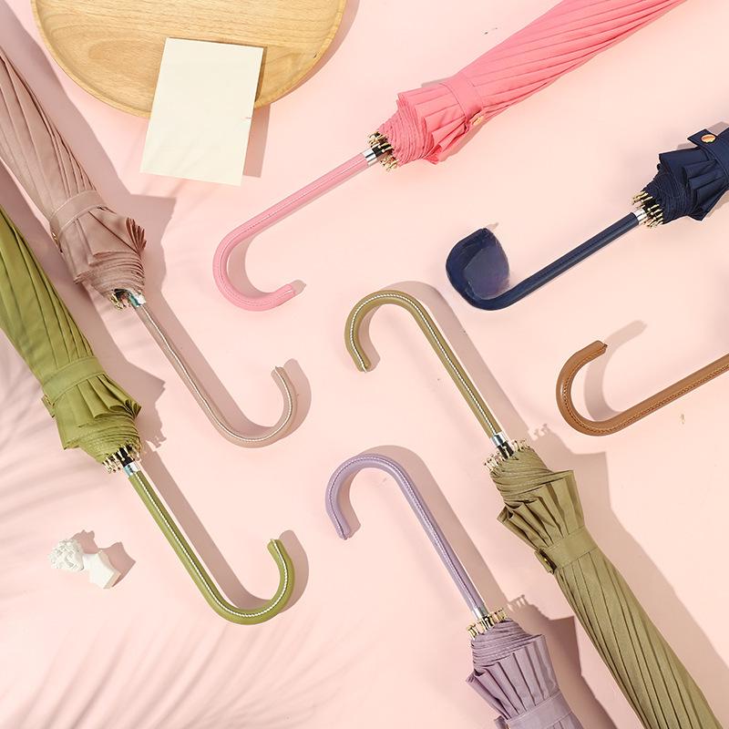 16-Rib Wind-Resistant Straight and Curved Handle Umbrella with Custom Logo