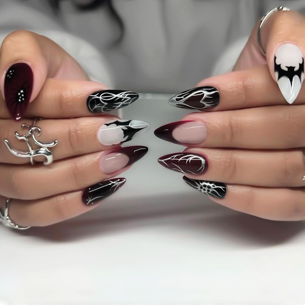 24Pcs Black Gradient Long Ballerina Press On Nails Full Cover False Nail Tips For Women Girls DIY Manicure