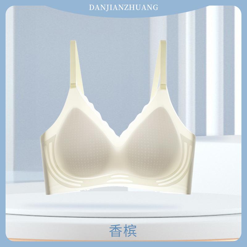 Thin Summer Cool and Breathable, Seamless Back, No Steel Ring, Soft Support Bra with Double Breasts