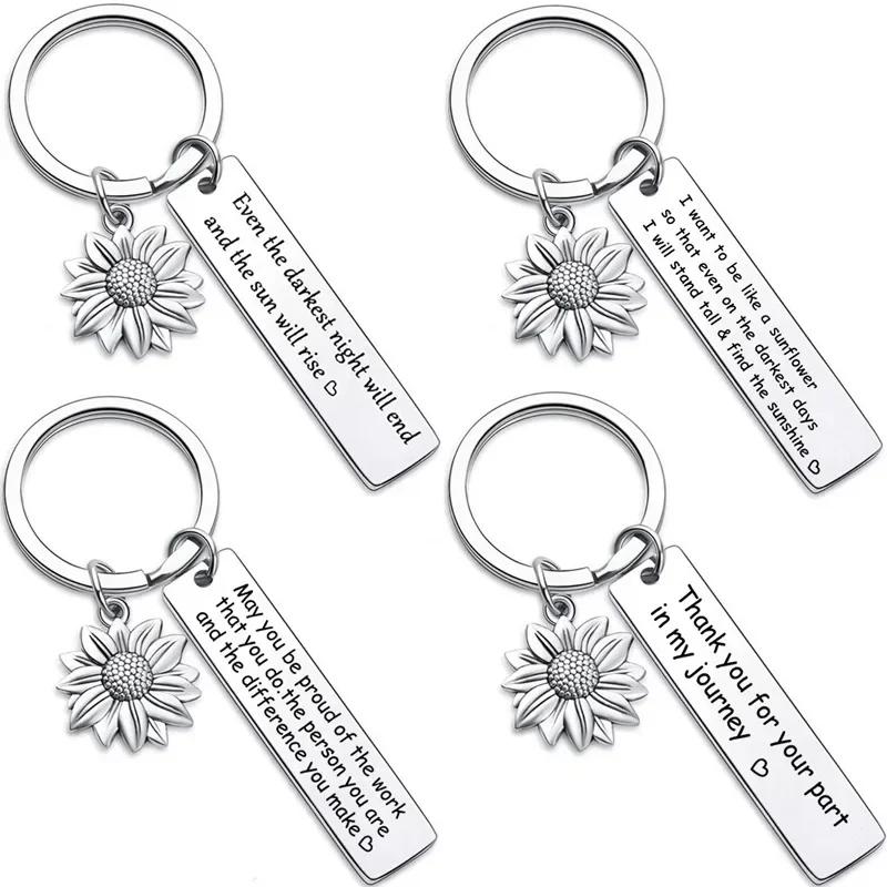 Inspirational Sunflower Keychain Friendship Jewelry Best Friend Gift Jewelry Friends Moving Away Gift English Phrases Key Ring