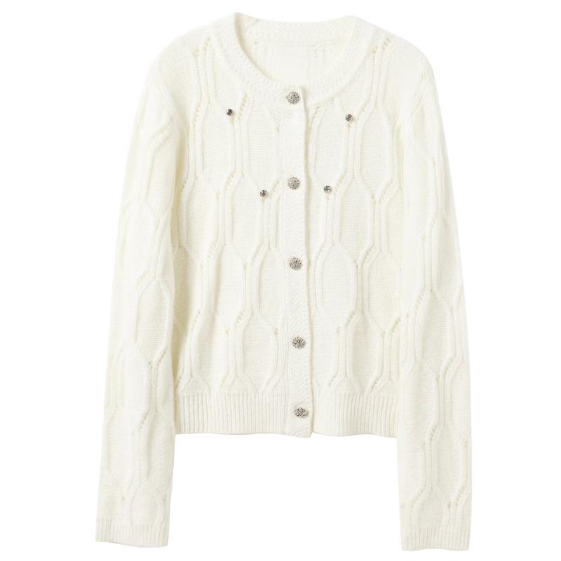 Sancai Machine-Washable Winter Crew-Neck Button-Front Knit Cardigan