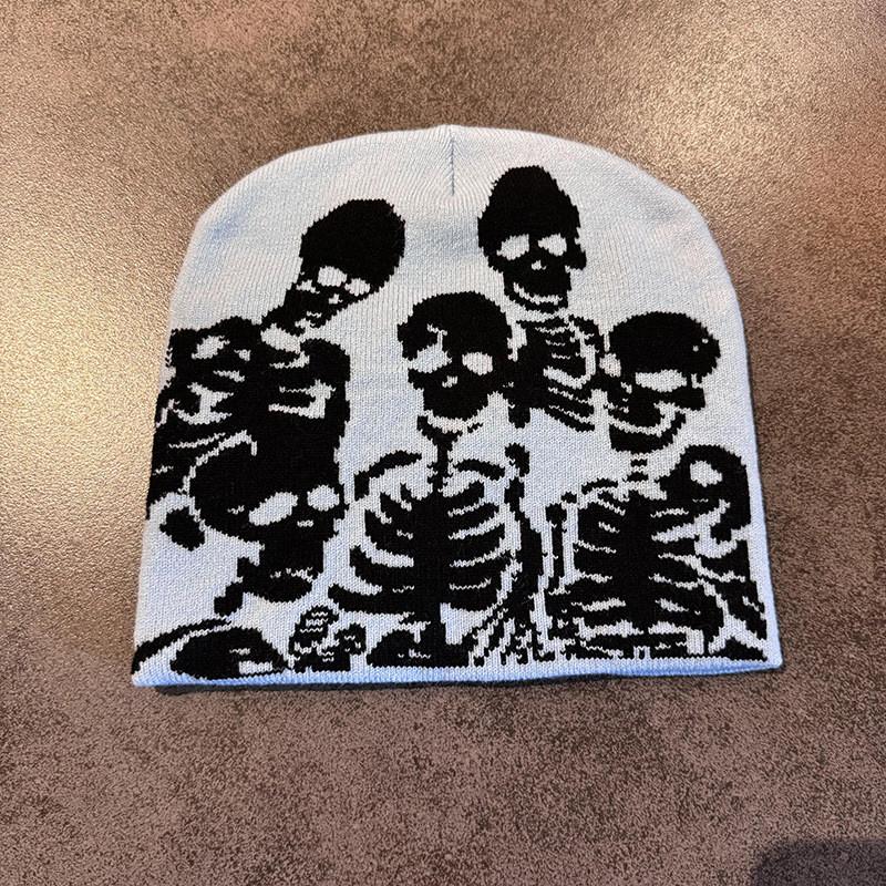 Halloween Skelett Strickmütze mit atmungsaktivem Acryl für Cosplay und Partykleidung