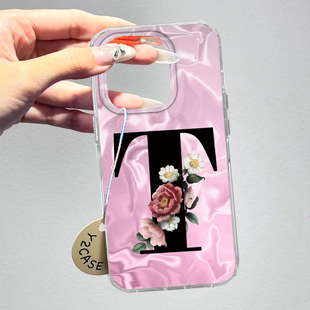 A-Z Black Letter Peony Flower Shockproof Phone Case For Samsung Galaxy A07 A17 A06 A16 A26 A36 A56 A12 A22 Shell Couple Cover