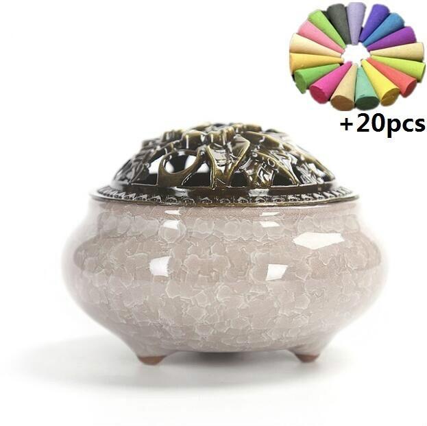 Ceramic Incense Burners Portable Porcelain Censer Buddhism Incense Holder Home Tea House Yoga Studio 20pcs Incense Gift