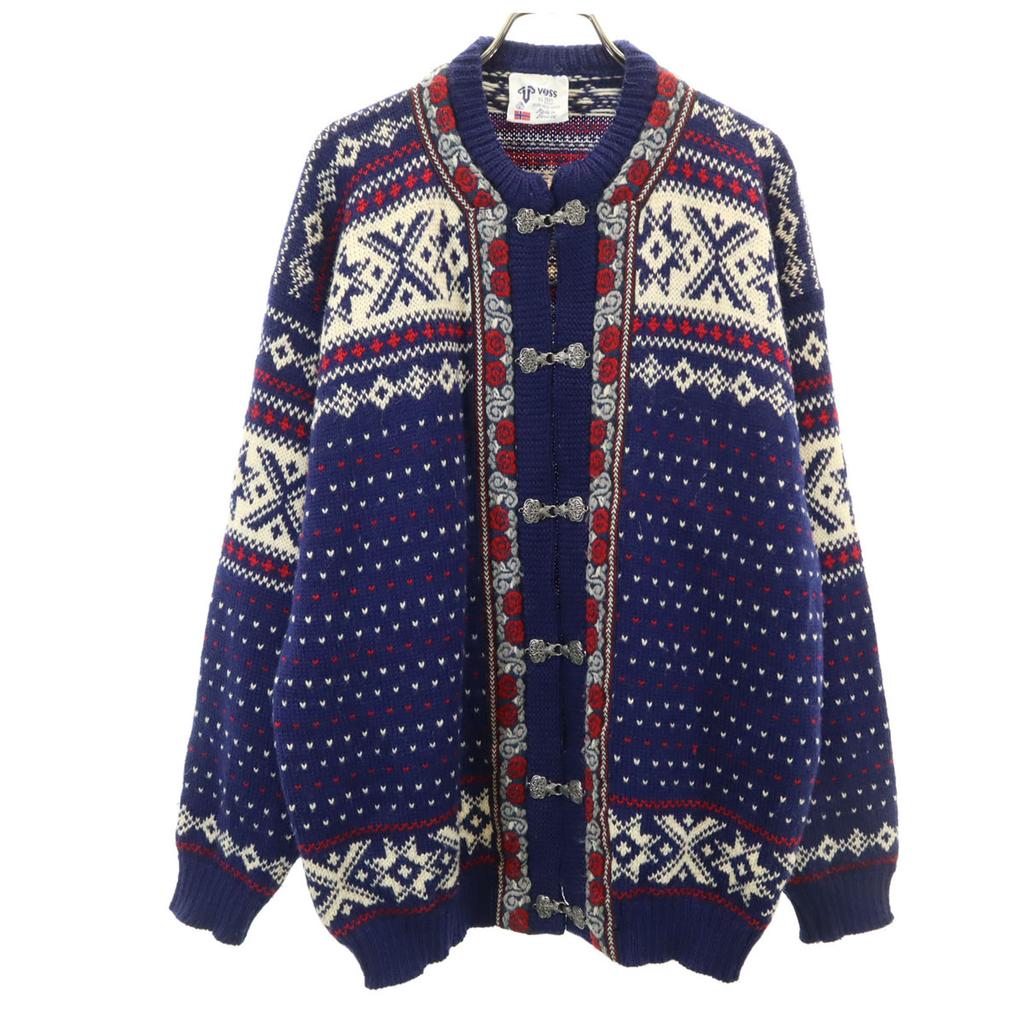VOSS 80s Made In Norway, 100% Wool, Vintage Nordic Knit Cardigan Men's Used