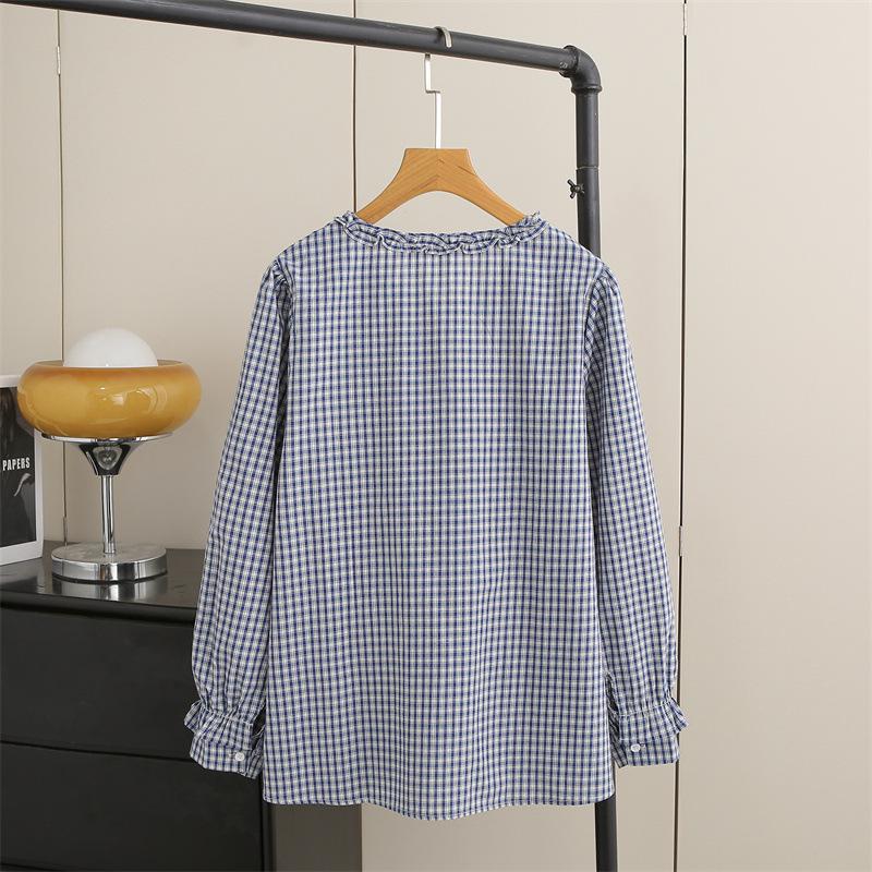 Plaid Plus Size Women's Long Sleeve Lace Round Neck Cardigan - Spring 2026