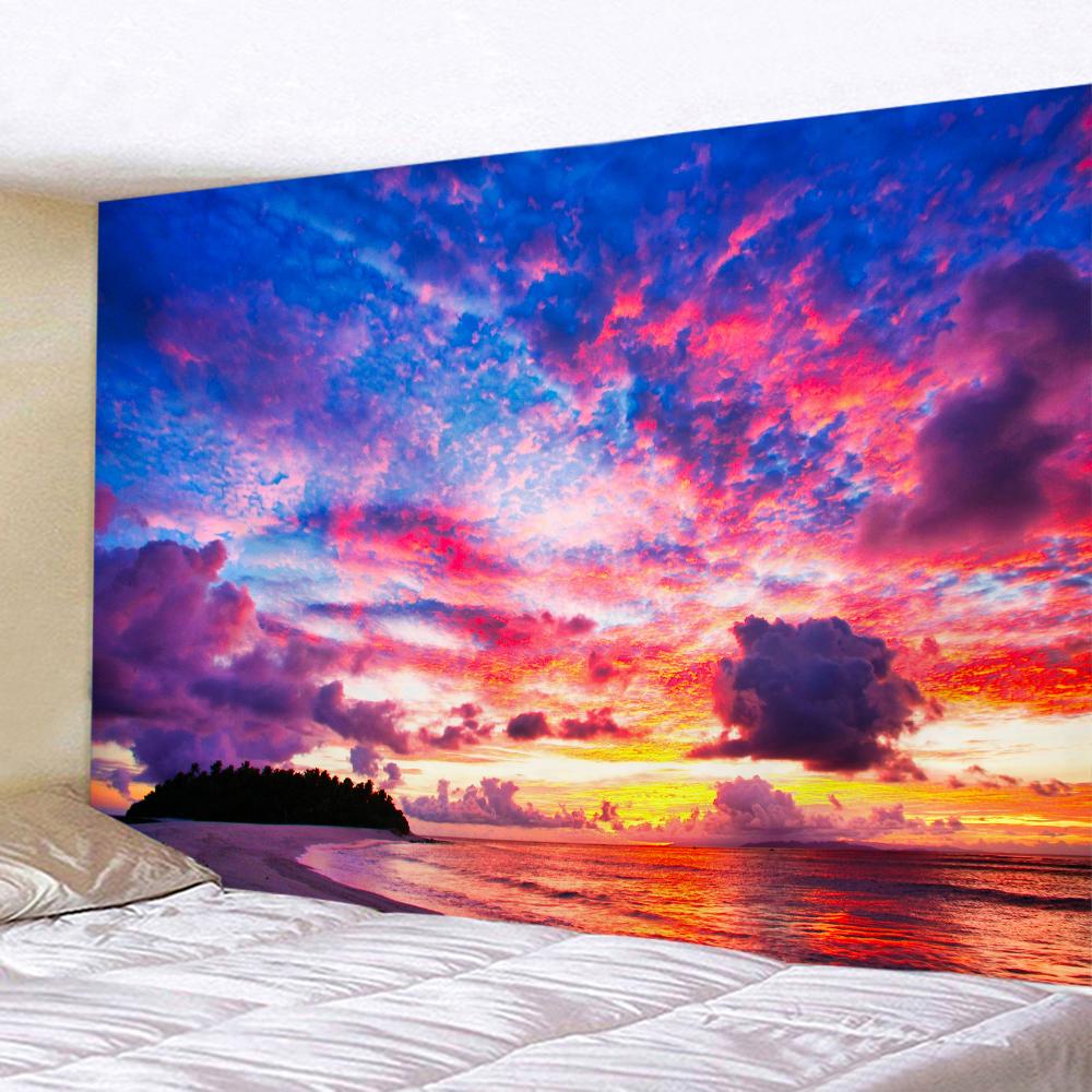 Beach Sunset Landscape Tapestry Wall Hanging Coconut Tree Printed Wall Art Hotel Room Decoration Items Aesthetic Dorm Home Decor