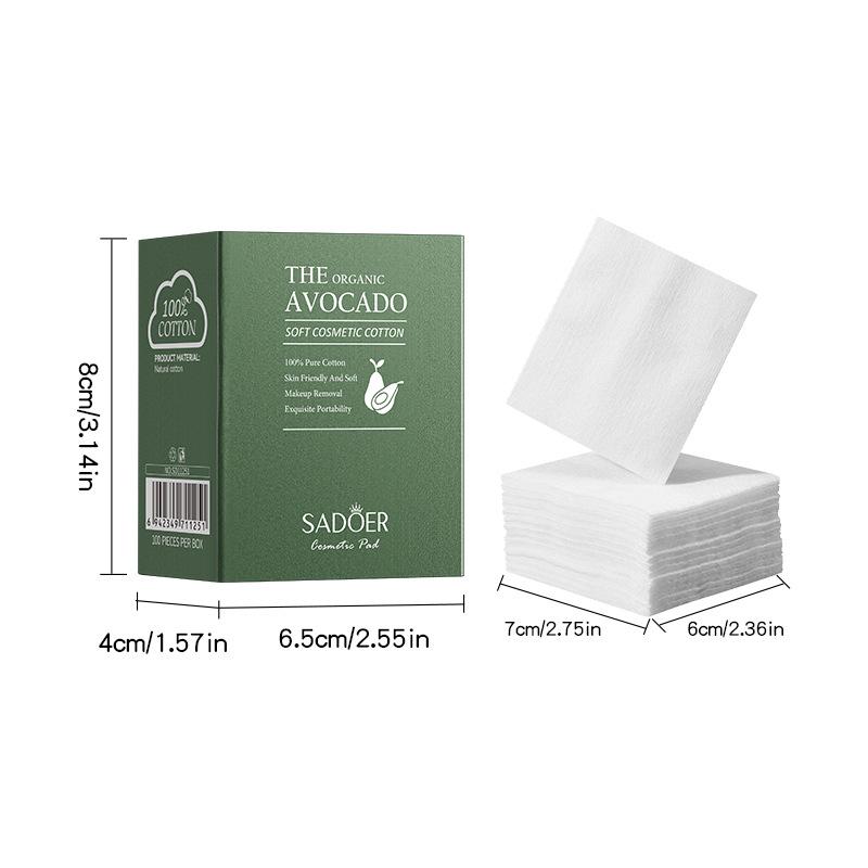 Avocado Portable Cotton 100PIECES Gentle Makeup Remover Pure Cotton Cosmetic Towel