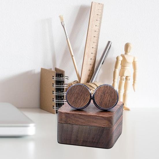 1 paar houten manchetknopen met opbergdoos draagbare magnetische sluiting heren Franse stijl overhemd houten manchetknopen kledingaccessoires