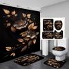 4Pcs Painted Floral Shower Curtain Set with Non-Slip Bath Mat, Toilet Lid Cover, Contour Rug & 12 Hooks, Bathroom Decor