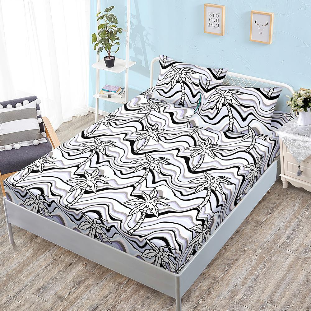 Sheet Three-Piece Bedspread Coconut Leaf Bedding Mattress Protective Cover