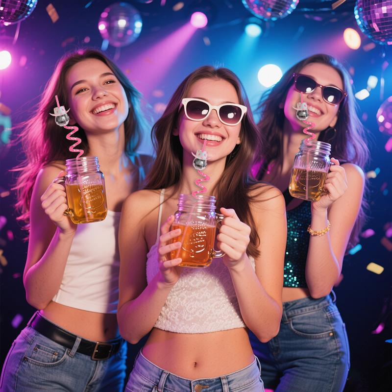 6/12 st Discokula Cowboyhatt Sugrör Bröllopsfest Bröllopsdekorationer 70-tals Disco Födelsedagsfest Dricksugrör
