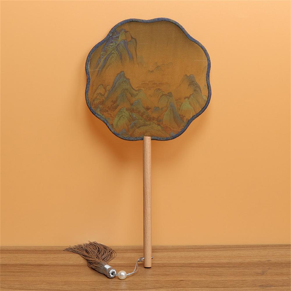 Chinese Landscape Painting Silk Fan Vintage Hand Fans Semi-Transparent Traditional Round Fan Home Decoration Ornaments Dance Fan