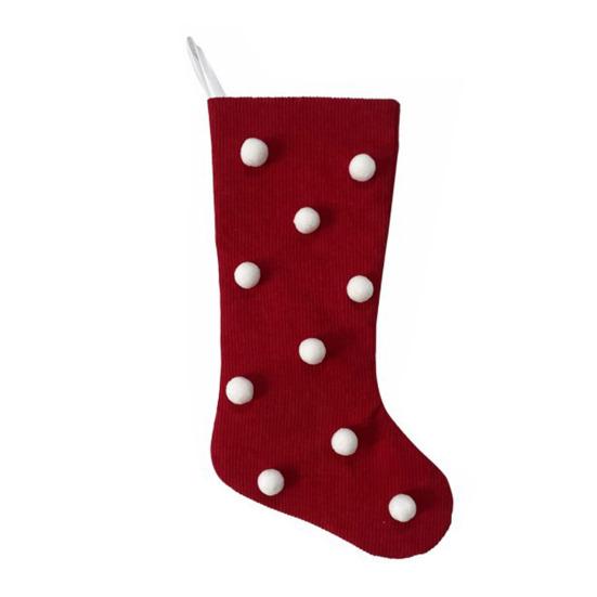 Christmas Stockings with Hanger Bowknot Plush Balls Decor Striped Print Candy Holder Festive Tree Decoration