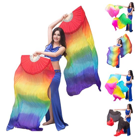Gradual Color Dancing Fan Handmade Belly Dance Veils Unique Hand Dyed Fan Stage Show Prop for Adult Kid