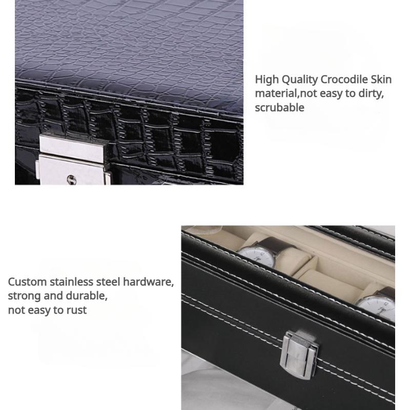 12 rom Skinnklokkeboks Utstillingsveske Holder Svart Oppbevaringsboks Glass Smykkeorganisator for Menn og Kvinner Beste Gaveeske