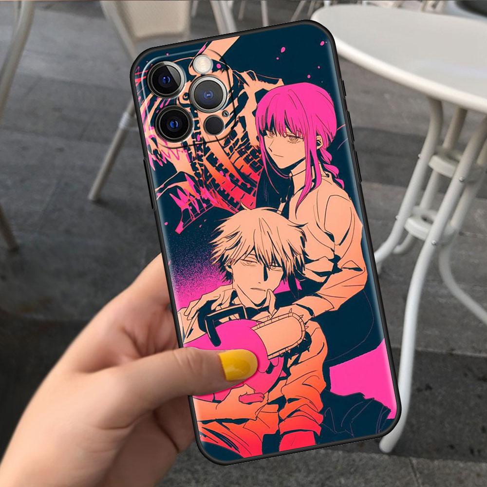 Etui na Apple iPhone 14 11 13 7 12 Pro 7 XR XS Max 8 Plus 6 14Pro Czarne Miękkie Etui na Telefon Coque Funda Śliczny Kreskówkowy Chainsaw Man