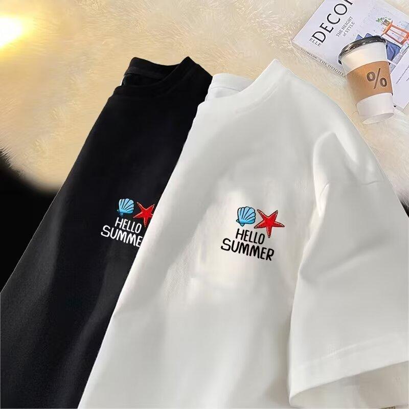 Men'S Trendy Letter Round Neck Printed Short Sleeved T-Shirt For Summer Ins Loose Casual Top