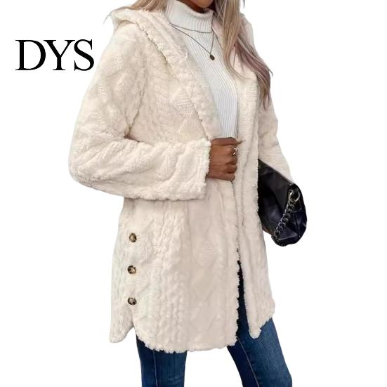 Casual Plush Jacket Fall Spring Women Hooded Loose Solid Color Long Lady Thick Coat Sleeves Single-breasted Cardigan Hoodie Sport Commuting Outerwear