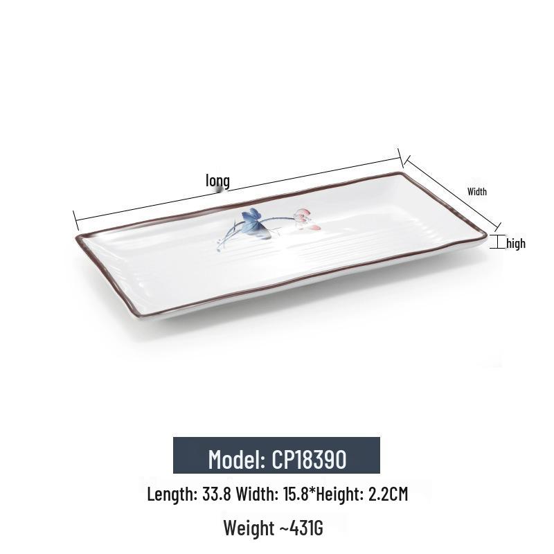 Melamine Rectangular Imitation Porcelain Plate for Sushi, BBQ, Cold Dishes - Commercial Use.