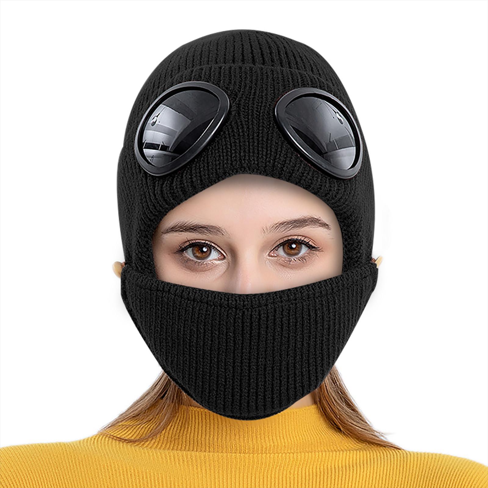 

Женские очки с очками, бархатная теплая шерстяная вязаная шапка и защита лица чёрный