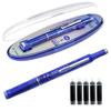Retractable Fountain Pen Fine Nib Set 0.38mm Black/Blue Ink Transparent Barrel Pen with 5 Refillable Ink Cartridges for Sketching