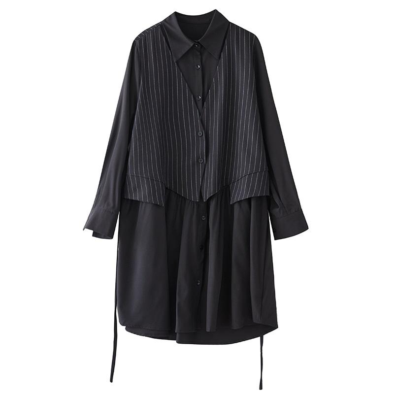 Long Sleeve Plus Size Black Cotton Vintage Dot New In Dresses for Women Casual Loose Spring Autumn Shirt Dress