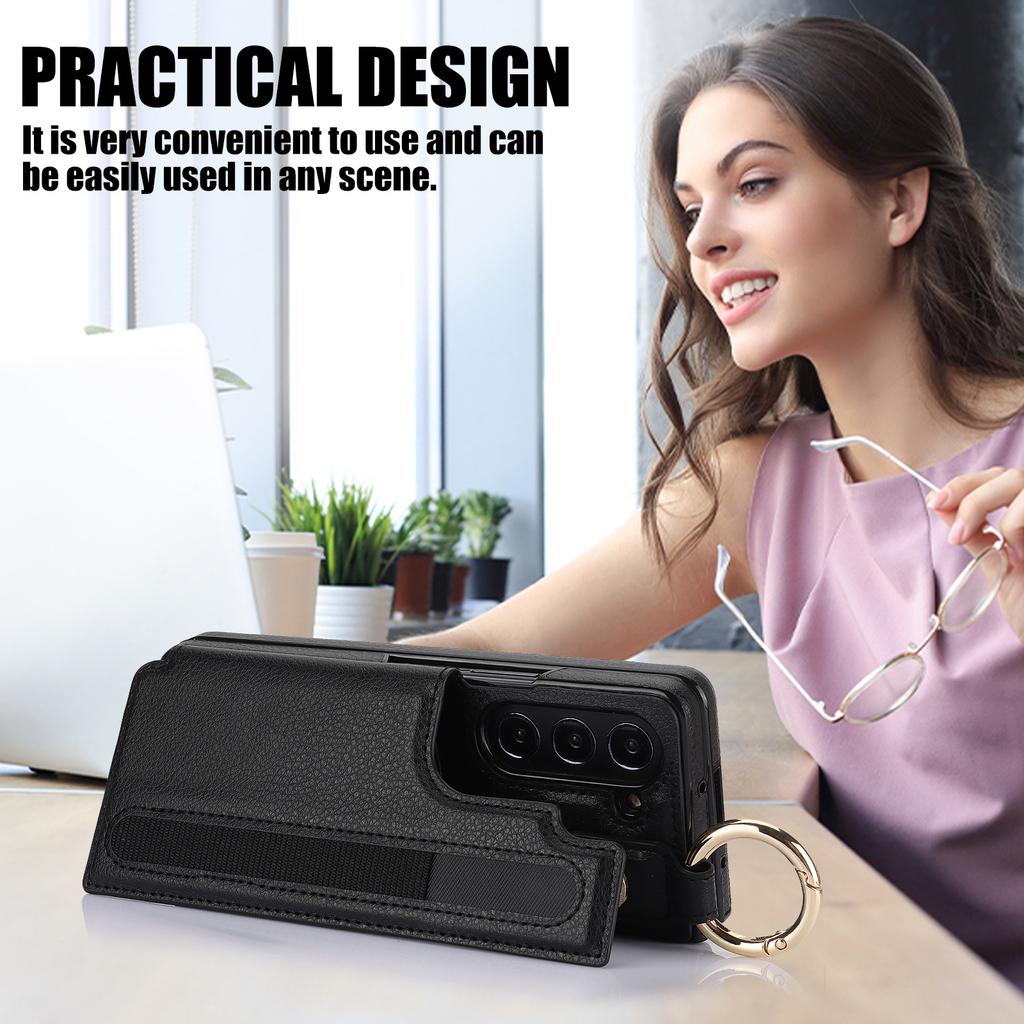 Fold7 Ring Leder Handyhülle für Samsung Galaxy Z Fold 7 6 5 4 3 Stifthalter Doppelschnalle Klapp-Kartenhalter Geldbörse Harte Abdeckung